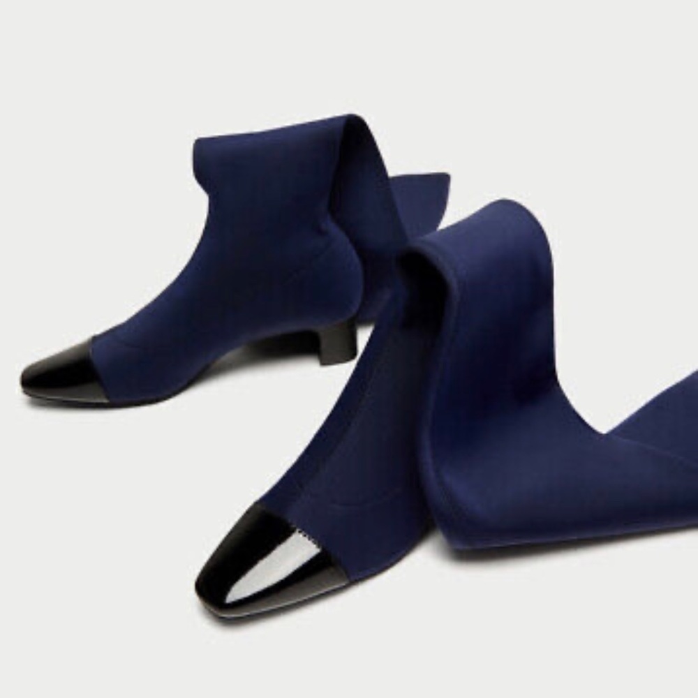 Zara blue and black cap toe over the knee sock boots